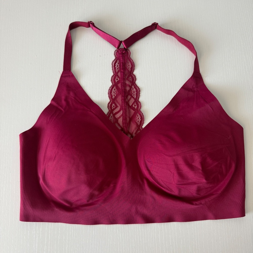 True & Co Lace Racerback Seamless Bralette Women Medium Burgundy